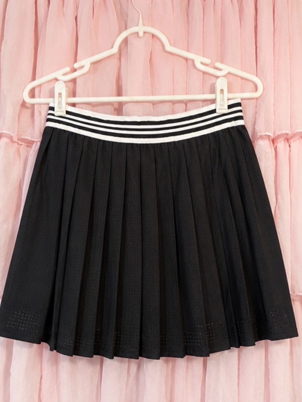 Avia Black Pleated Tennis Skirt with Striped Waistband